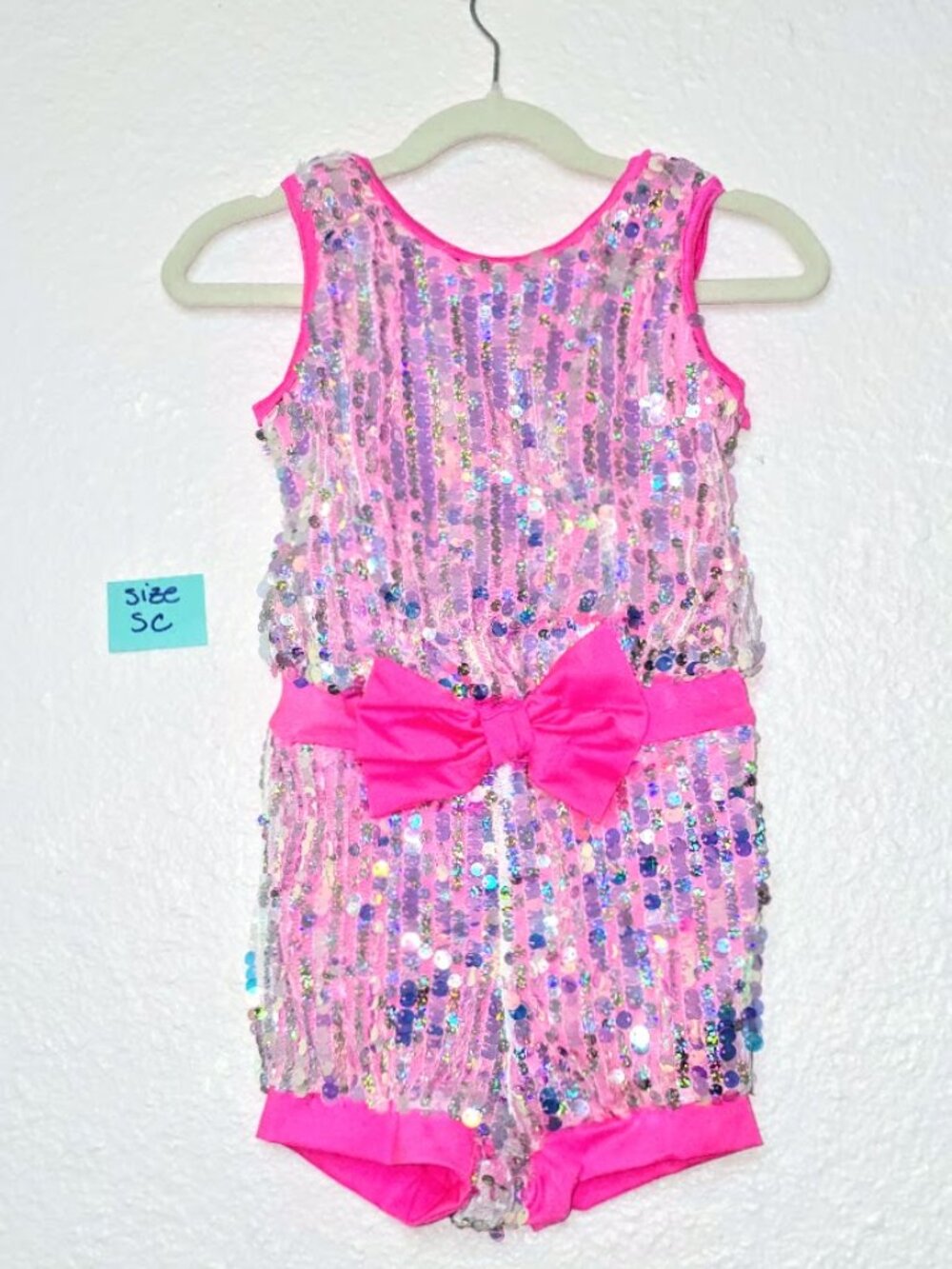 Weissman 12965 Pink Iridescent Sequin Dance Costume CS Child + Bow